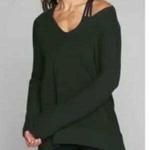 Athleta Dark Green Hanover V-Neck Knit Sweater Pullover XS